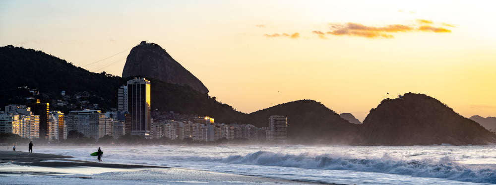 copacabana beach rio de janeiro with sugarloaf mountain sunset