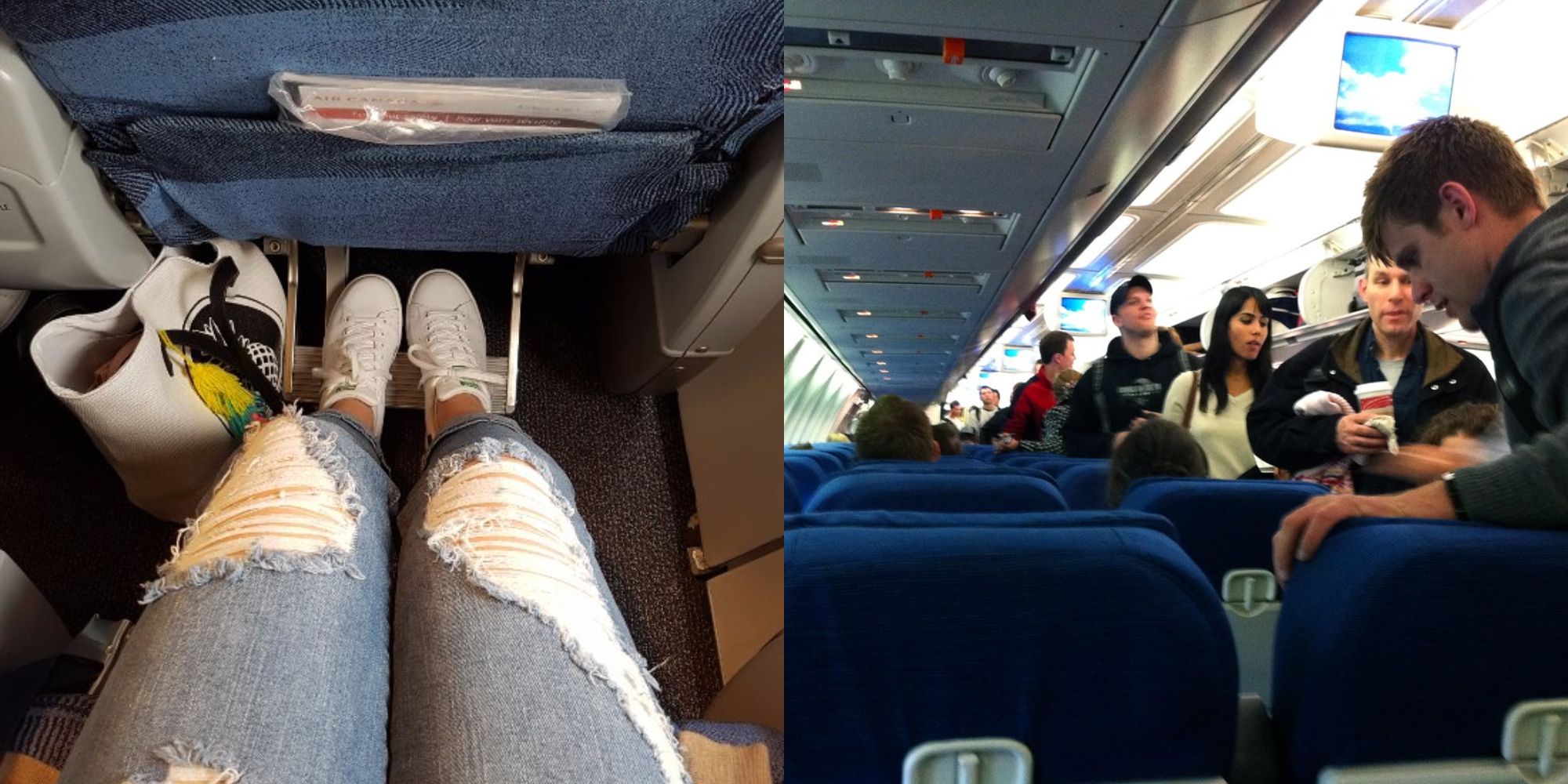 menina vestindo tênis jeans sentado no assento do avião e pessoas embarcando no avião