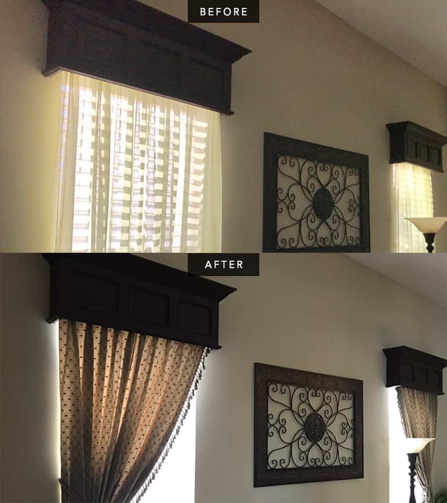 um antes e depois das cortinas