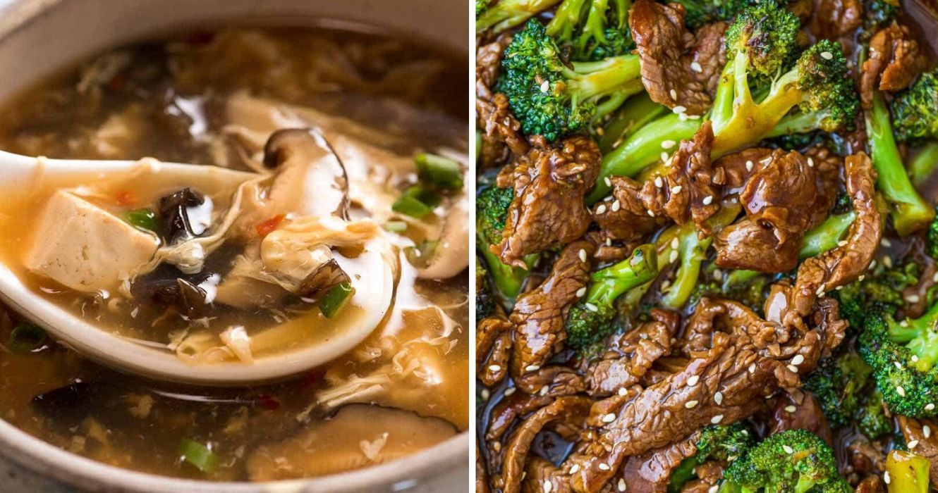 A comida tradicional chinesa não é tão difícil, e é assim que se faz comida autêntica em casa 1 sopa quente e azeda caseira, carne caseira e brócolis